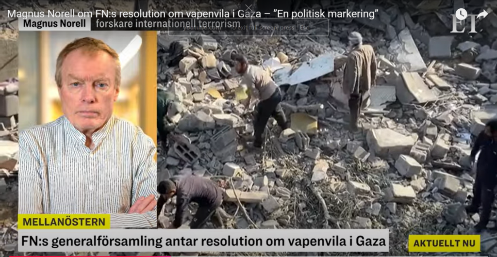 Magnus Norell om FN:s resolution om vapenvila i Gaza – ”En politisk markering